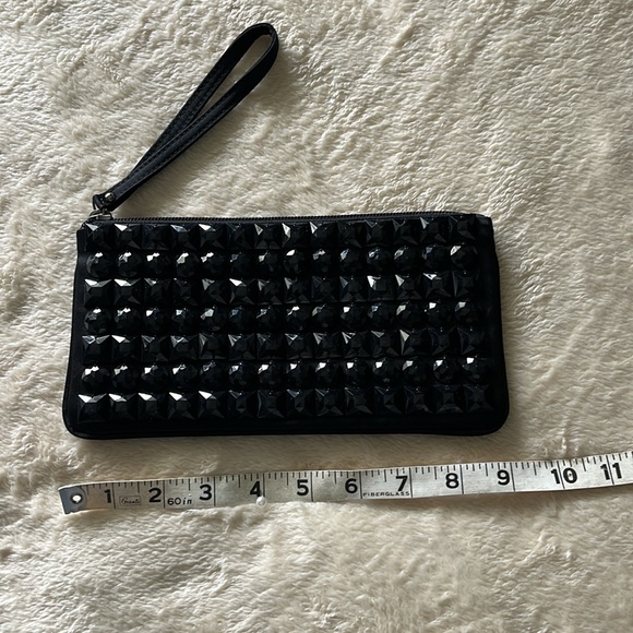 Loft Wristlet black satin sequin bag with top zipper closure and wrist strap - Picture 3 of 8